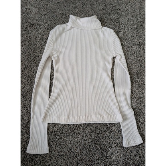 Joujou Sweaters - Joujou Womens Ribbed Turtleneck Sweater White Long Sleeve Y2K Size Medium